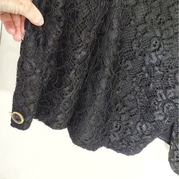 Oleg Cassini Black Lace Jacket Evening Gold Buttons V neck Vintage 10 - Picture 10 of 12